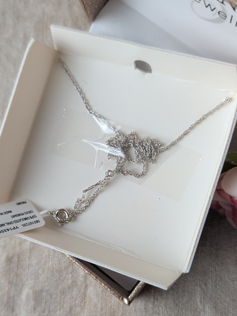 Brilliance Fine Jewelry Simulated Opal Cross Necklace Sterling Silver Plated - Picture 5 of 7